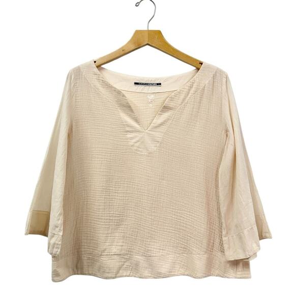 European Culture 3/4 Sleeve Split Neck Gauze Blouse in Sand size Small - Picture 2 of 7